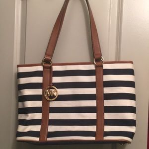 Michael Kors navy and white handbag